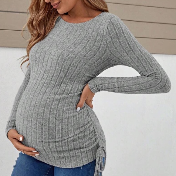 Maternity Ruched Side Ribbed Long Sleeve Top - Picture 5 of 15